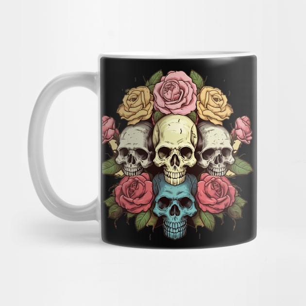 Colorful Sugar Skulls with Roses by TOKEBI